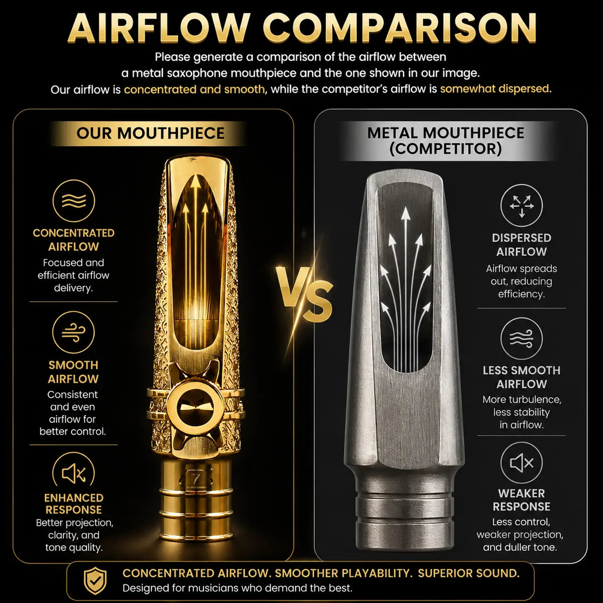 Metal Jazz Tenor Saxophone Mouthpiece -Music Accessories, Warm Deep Vibrant Tone, Intricately Carved Patterns Cover the Entire Body， Ideal for Beginners in Concert Band, Jazz Band and Marching Band