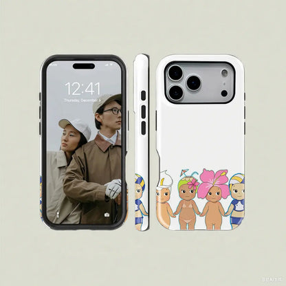 1 Pc Cartoon Flower Coconut Head Double Layer Protective Case Solid Two-In-One Protective Case for Iphone 17 16 15 Pro 14 13 12 11 Pro Max 14 plus 15 plus 16Plus 17Plus Samsung Galaxy S25 S24 S23 Ultra Series Protective Case Couple Mobile Phone Case Boyfr