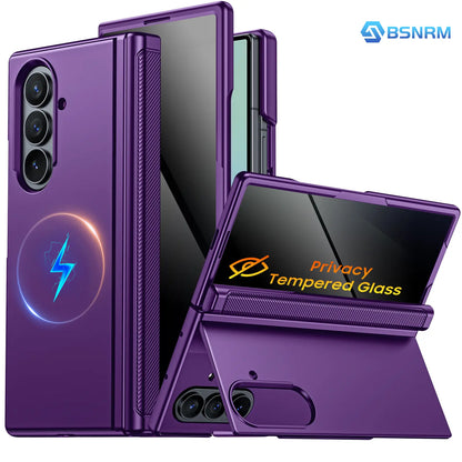 BSNRM for Samsung Galaxy Z Fold 7 Case, Privacy Screen Protector Case with Magnetic Hinge Protection, Hidden Kickstand, Slim Protective Phone Cover for Business and Movie Watching