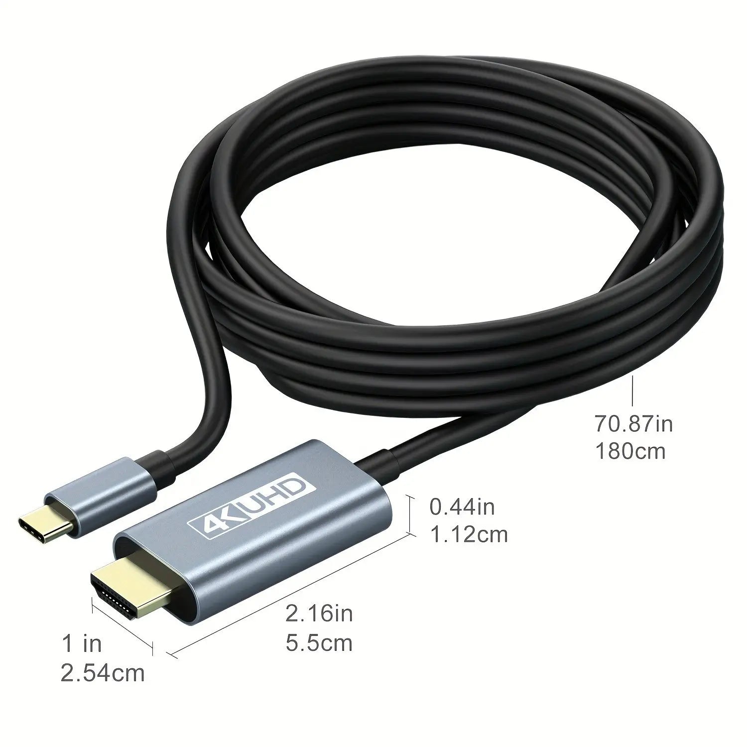 USB 3.1 Type-C to HDTV Adapter Cable, USB-C to HDMI, 4K HD Display, 2M/6.6Ft, Usb-Powered, No Battery, Direct Phone to Tv/Screen/Projector Connection, No Wifi or Software Needed