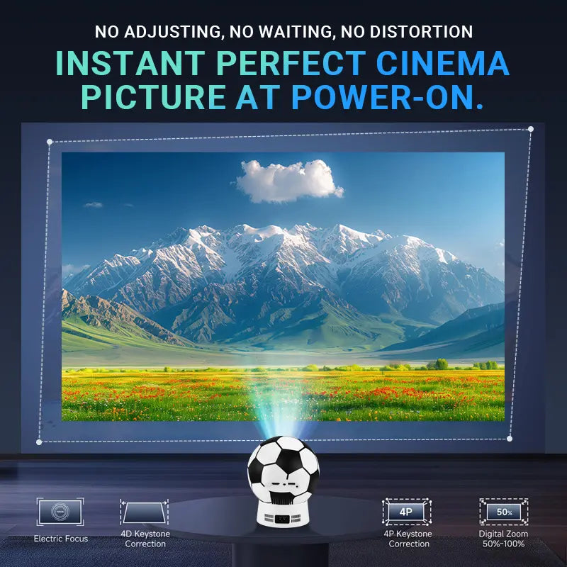 Soccer Shaped 4K Projector, Portable Mini Projector for Outdoor Movies, Home Theater, & Gaming | Android TV, HD Supported, USB/HDMI Compatible | Great Gift for Sports Fans