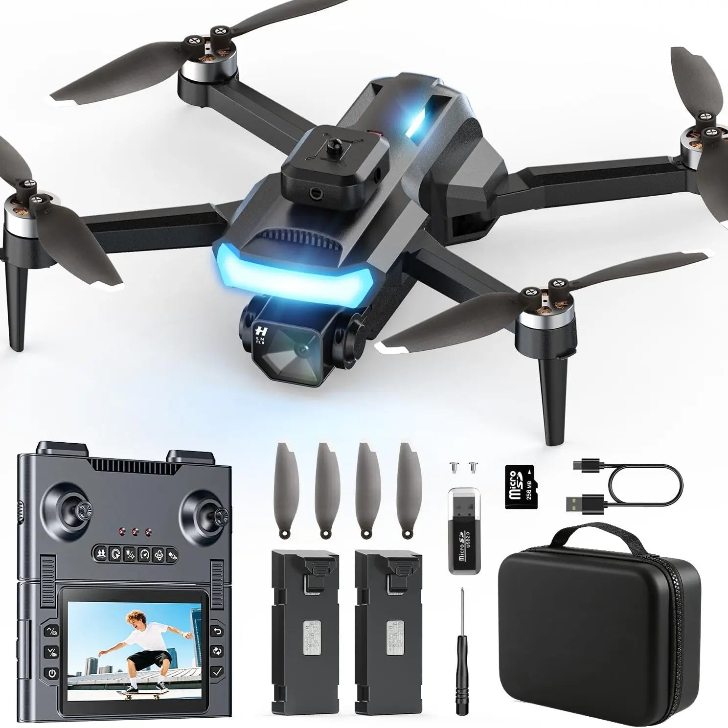 Drone with 4.3″ Foldable HD Screen Controller, 1080P HD Camera Drone for Beginners with Obstacle Avoidance, Optical Flow,Brushless Motor, 40-Min Flight Time, Easy to Fly