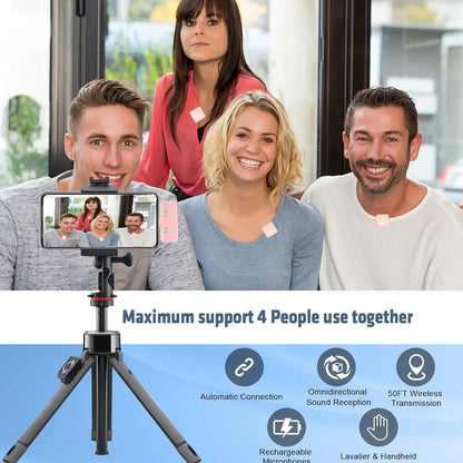 Mother'S Day Sale Lewinner Professional Noise-Canceling Wireless Reverb Lavalier Microphone, 4-Person Interconnect, for Smartphones, Tablets, and Laptops, with Ios/Type-C Interface, Rechargeable Outdoorfun Audio