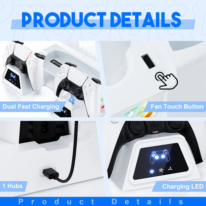 Charging Base Cooling Bracket for PS5 Controller, Vertical Stand Cooling Fan, Cooling & Charging Station for Playstation 5 Controllers, Dual Controller Charger, Gaming Items, Gaming Products, Controller Charger, Game Peripherals