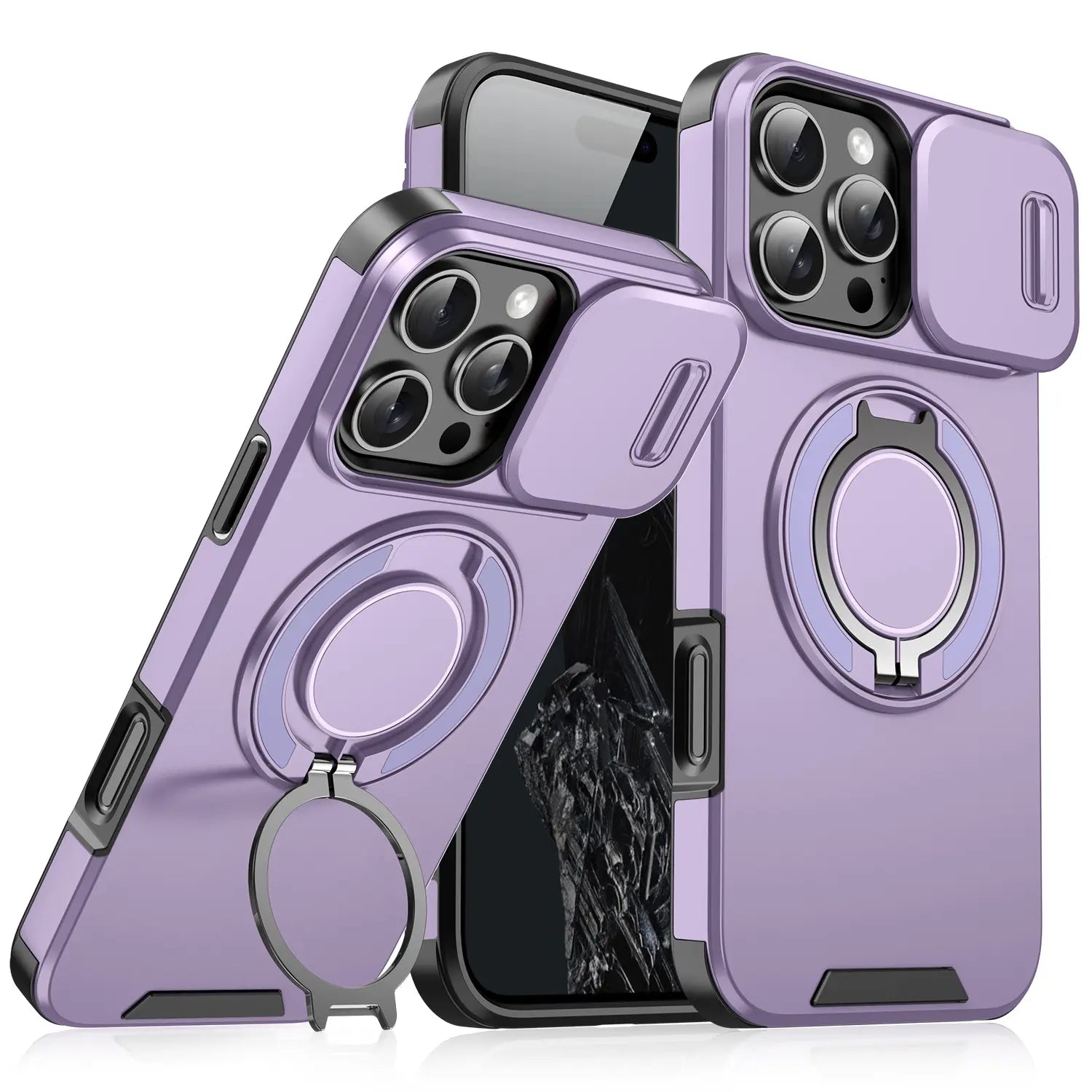 Iphone Case and Data Cable for Iphone 17 16 15 14 13 12 with Slide Camera Lens Protection Cover,360 Rotating Ring Kickstand Holder Military Grade Shockproof Protective Phone Cover