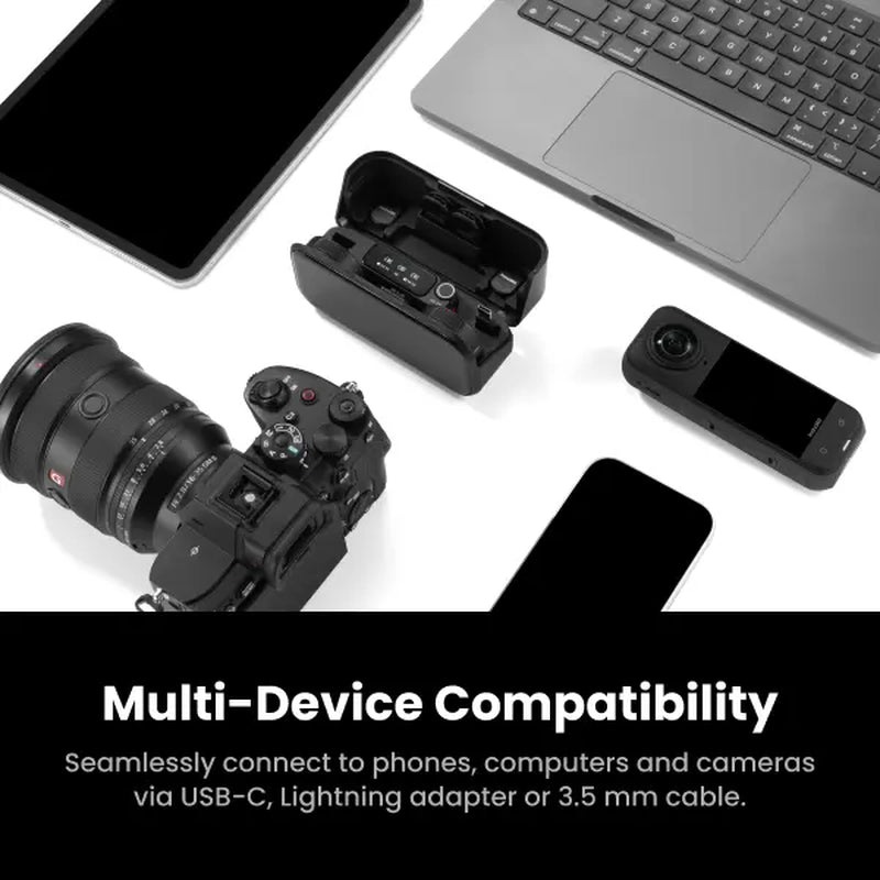 Insta360 Mic Pro, Wireless Mini Lavalier Microphone for Iphone/Camera/Android, Video Recording, Bluetooth, Customizable E-Ink Display, 3-Mic Array, Available for Lightning Device