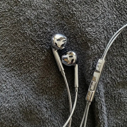 Type C Wired Earbuds with Chrome Finish, Improved Sound Quality, Functional, Y2K Trendy Portable Electronic Audio Headphones