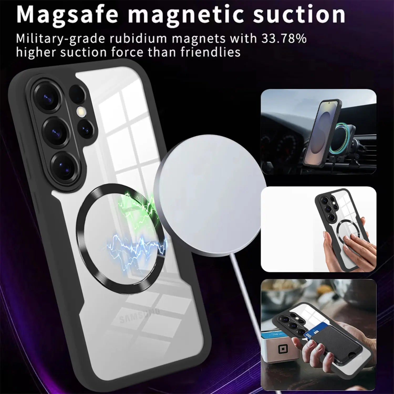 Phone Case for Samsung Galaxy S26 Ultra S25 S24 S23 S22 with Built in Screen Protector Cover and Cell Accessories Magnetic Rugged Silicone Hybrid Slim Transparent Anti-Drop Protective Cover Shockproof Bumper Women Men