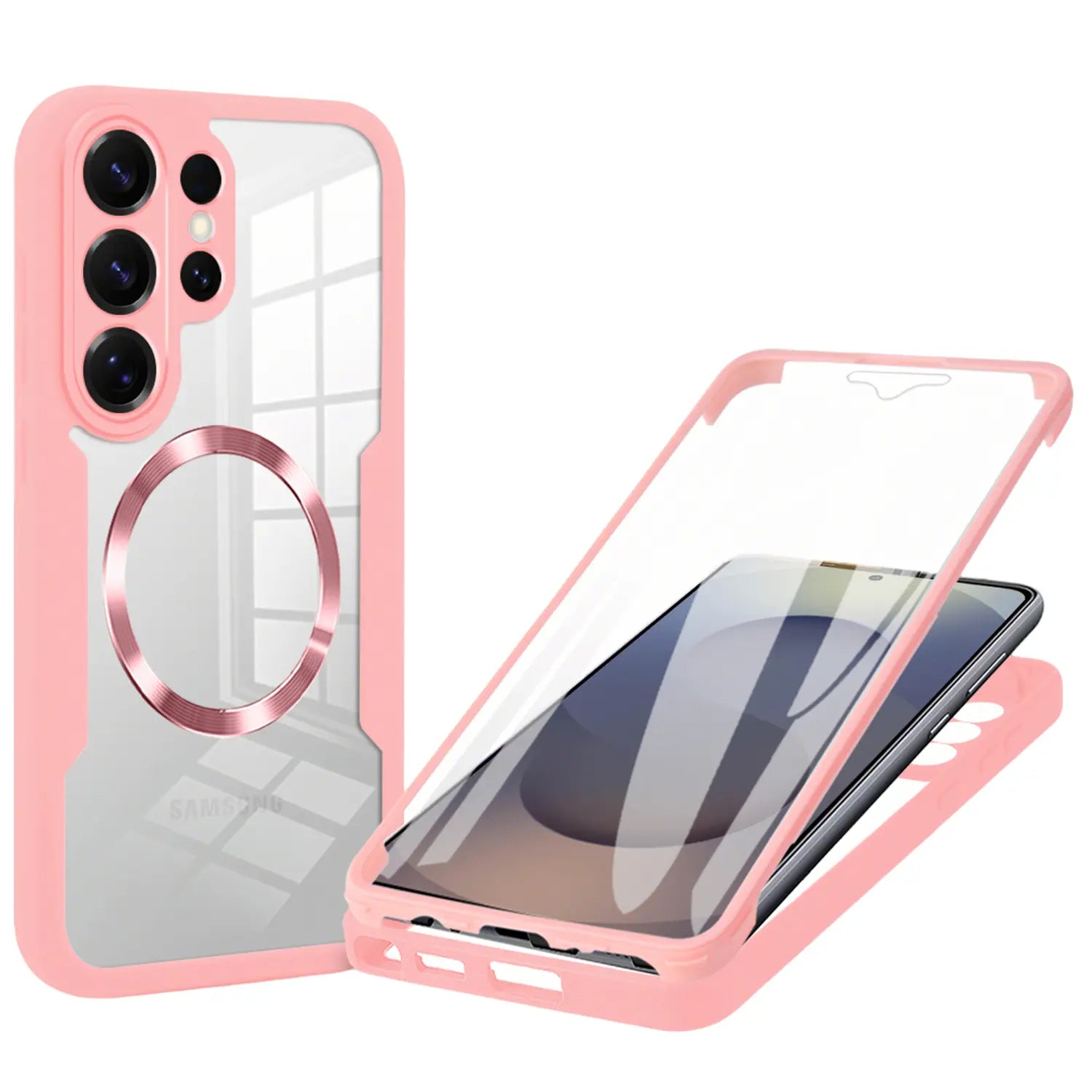Phone Case for Samsung Galaxy S26 Ultra S25 S24 S23 S22 with Built in Screen Protector Cover and Cell Accessories Magnetic Rugged Silicone Hybrid Slim Transparent Anti-Drop Protective Cover Shockproof Bumper Women Men