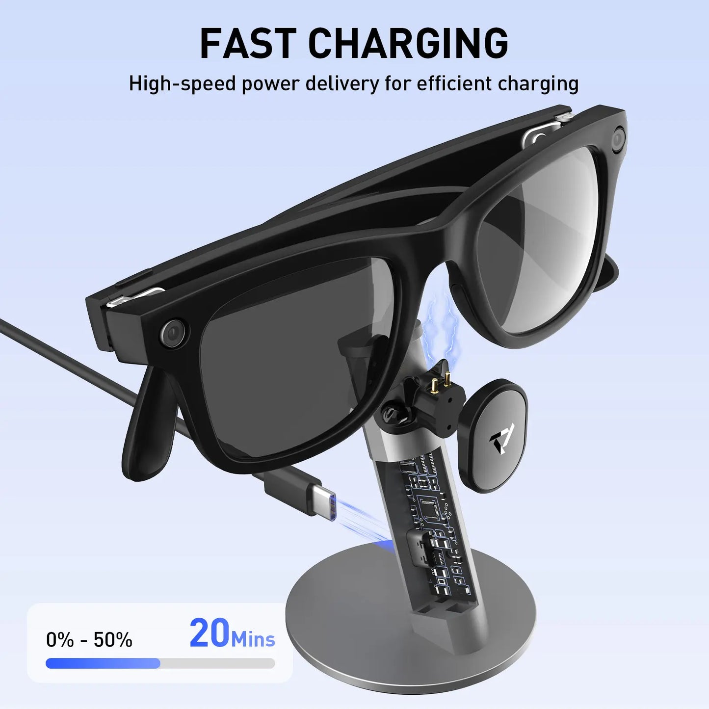 PRISMXR Ray-Ban Meta Aluminium Charging Stand - Carina S1 Desk Dock with Stand Charging Cable for Ray-Ban Meta Wayfarer, Headliner & Skyler (Gen 1 & 2) | Wearable Electronic Gadgets Accessories (Glasses Not Included)
