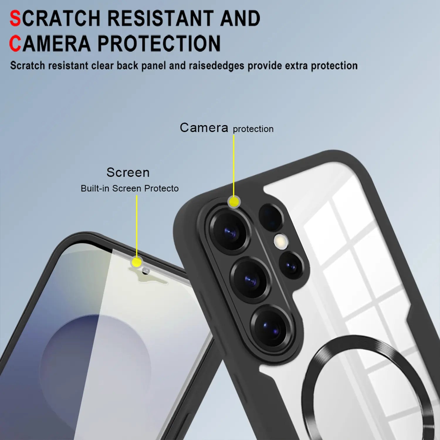 Phone Case for Samsung Galaxy S26 Ultra S25 S24 S23 S22 with Built in Screen Protector Cover and Cell Accessories Magnetic Rugged Silicone Hybrid Slim Transparent Anti-Drop Protective Cover Shockproof Bumper Women Men