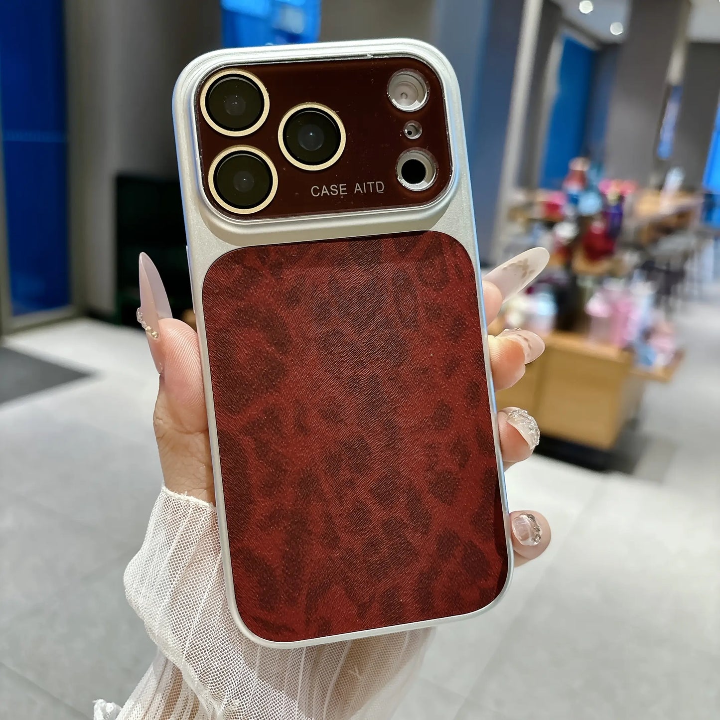Stylish Leopard Print Phone Case with Large Window & Built-In Lens Protector, Cover for Iphone 14/15/16/17 Pro Max