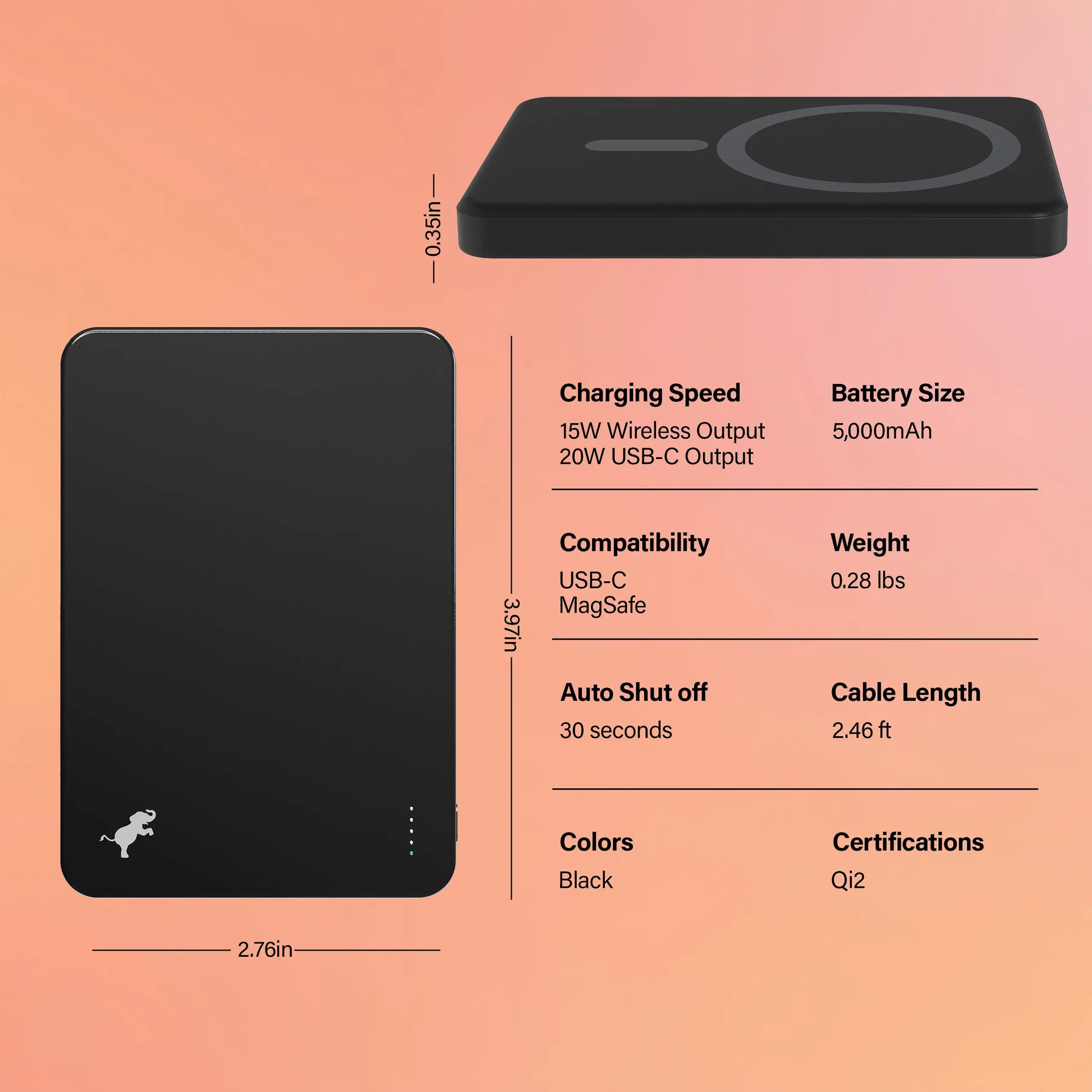 Nimble CHAMP Wireless 5K Magnetic Portable Charger - Ultra Thin Wireless Charger - No PFAS or Phthalates - Fast 15W Wireless Charging - Airline Approved
