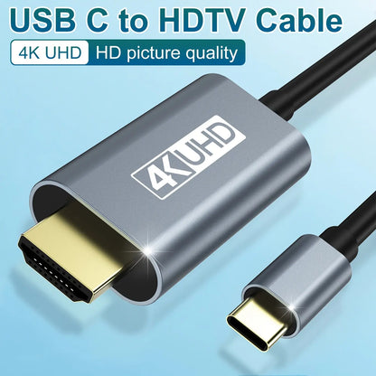USB 3.1 Type-C to HDTV Adapter Cable, USB-C to HDMI, 4K HD Display, 2M/6.6Ft, Usb-Powered, No Battery, Direct Phone to Tv/Screen/Projector Connection, No Wifi or Software Needed