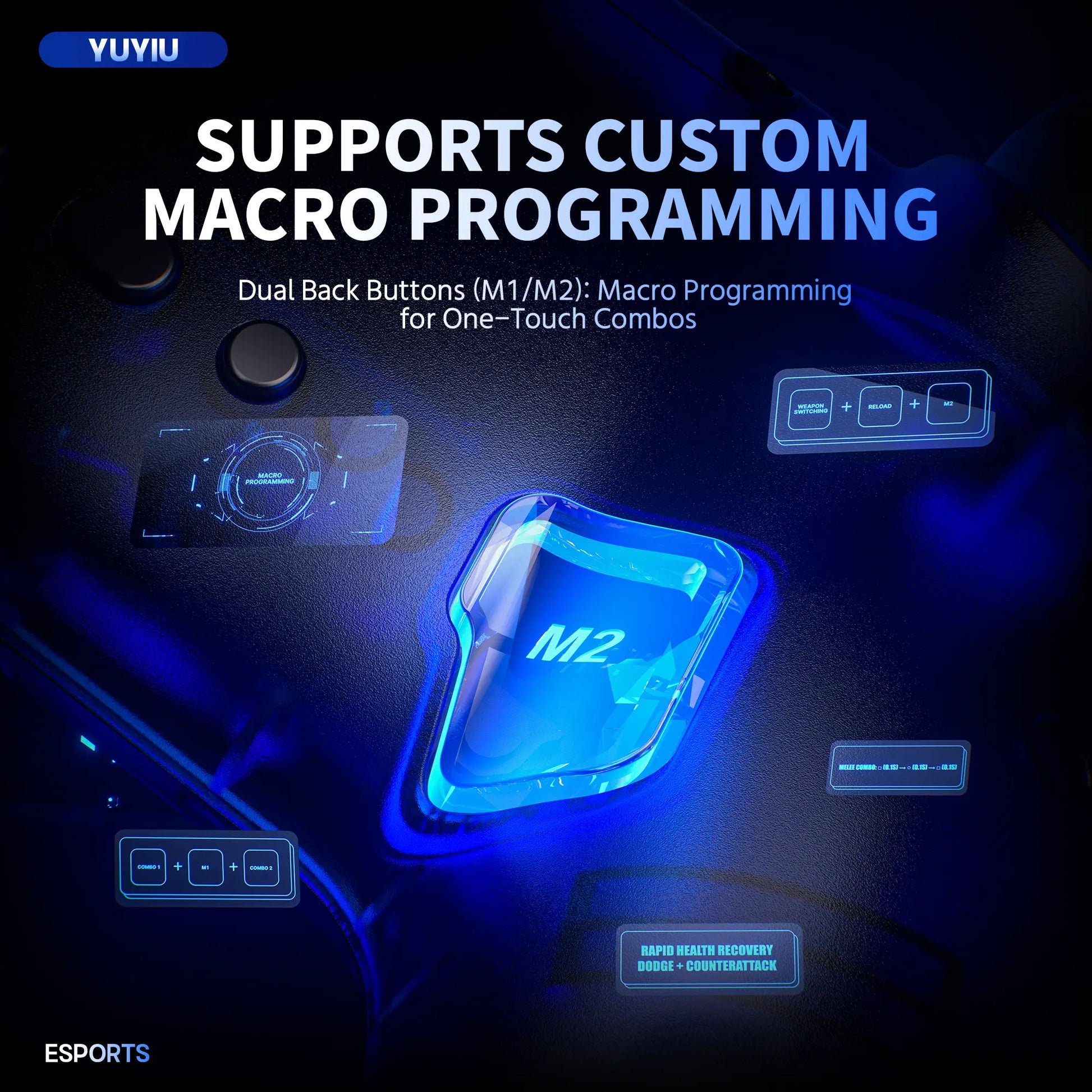 YUYIU Hall Effect Wireless Controller for PS5/PC – Programmable Macro Back Buttons, 6-Axis Gyro, Dual Vibration, Turbo, Touchpad, Bluetooth 5.0, 3.5Mm Audio & Mic