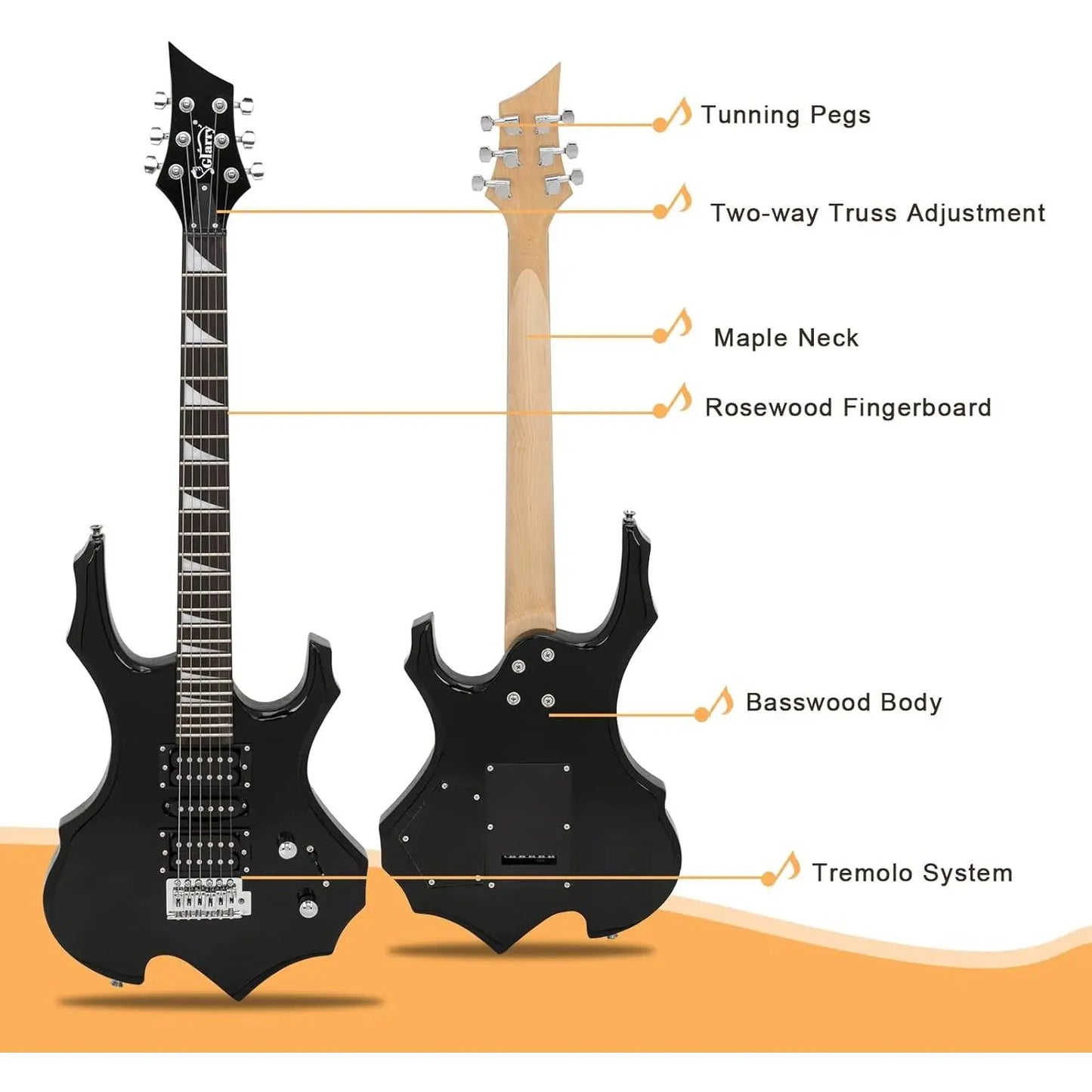Glarry Fire-Style Electric Guitar Kit with Maple Frets, Humbucker Pickups, Strings, Amplifier Wire & Accessories Pack - Beginner Teenage Boys' Christmas Gift
