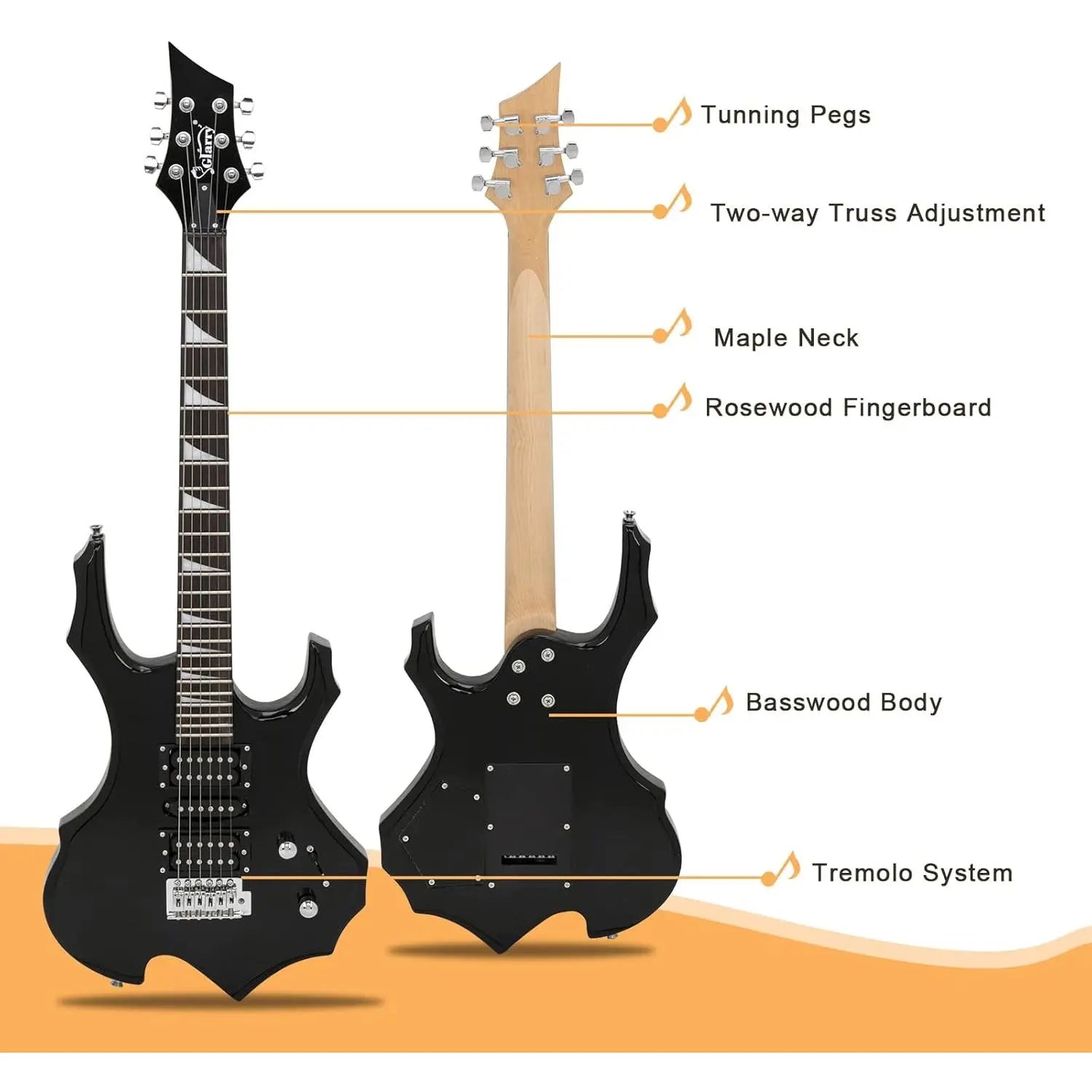 Glarry Fire-Style Electric Guitar Kit with Maple Frets, Humbucker Pickups, Strings, Amplifier Wire & Accessories Pack - Beginner Teenage Boys' Christmas Gift