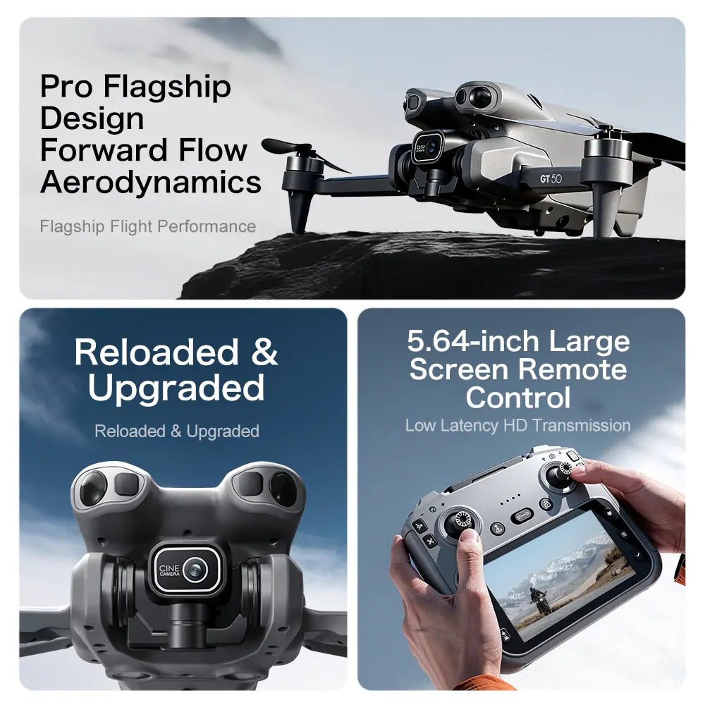 GT50 Brushless Drone Tools and Gadgets with Screen Remote Controller, Adjustable Camera, Optical Flow Positioning