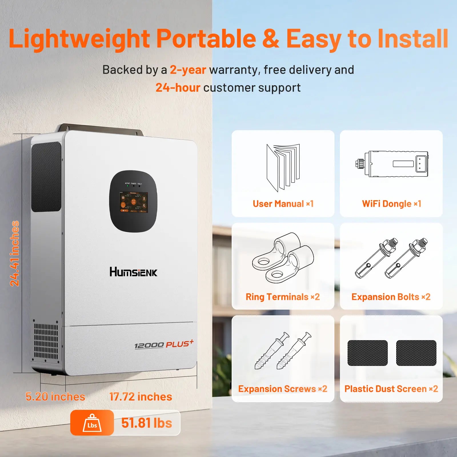 【Inverter+Battery】【Ltl】Humsienk Storm-Ready Power System Kit 48V 12Kw Hybrid Inverter + 48V 400Ah 20Kwh Battery Lifepo4 Lithium Battery with Smart BMS, Bluetooth, Active Balancing & Communication Solar System