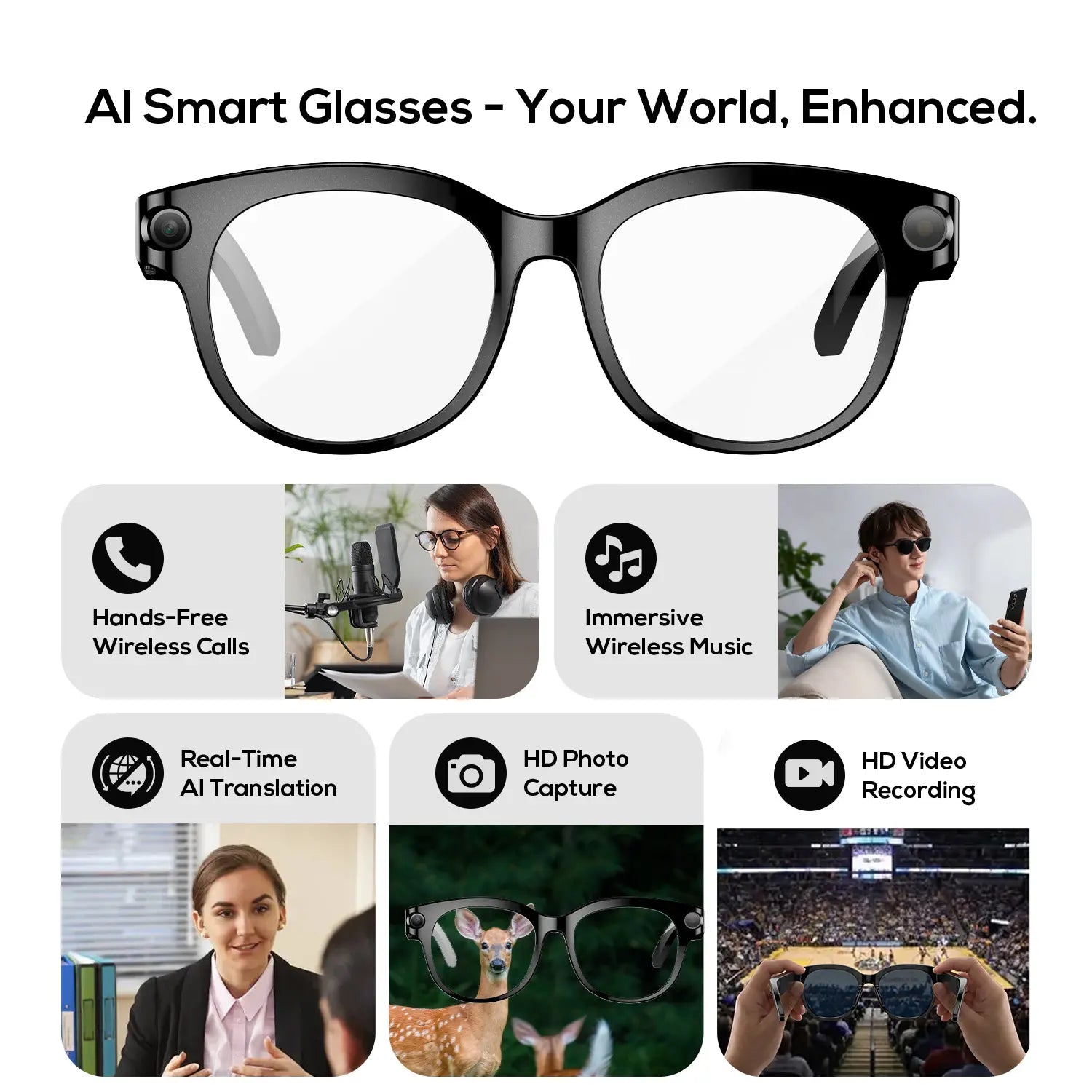 800W HD Camera Smart Sport Glasses, AI Smart Glasses，Photo/Video/Recording (Light on When Recording), Remote Shutter Controlai Voice Assistant, Object Recognition, Bluetooth Music Control & Call, Multilingual Translation, Lightweight Wear, Meta Glasses