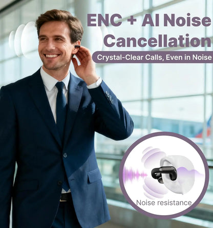 Hmusic A24 Open-Ear Headset - Bluetooth 6.0 TWS Wireless Earbud-Style Open-Ear Clip-On Earphones, AI ENC, IPX5 Water Resistant, Touch Control, Handsfree for Office, Fitness
