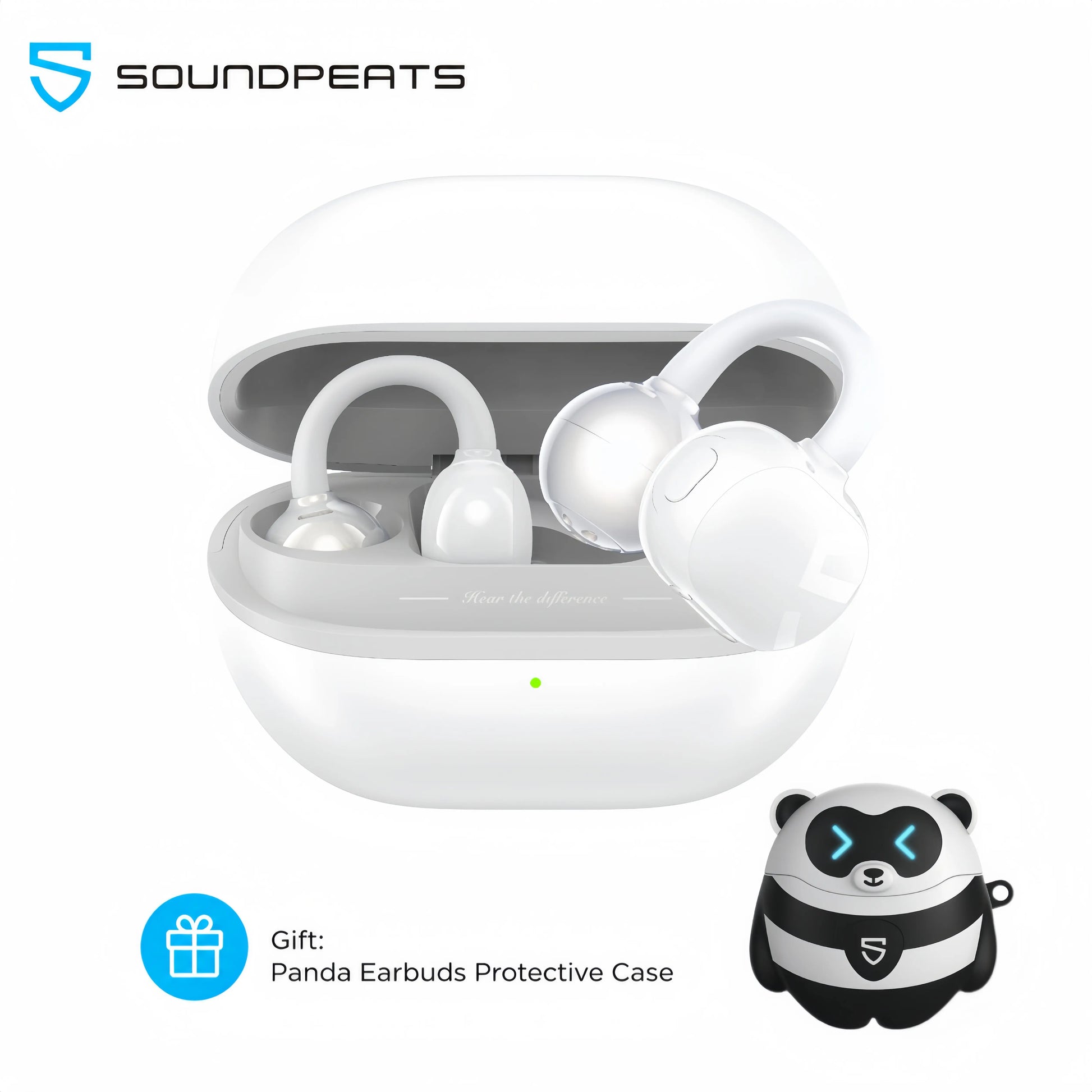 Soundpeats POP Clip Open-Ear Wireless Earbuds with Bluetooth 5.4, ENC Noise Cancelling, Game Mode, Fast Charging, IPX5 Waterproof Rating, 30 Hours Playtime for Sports and Everyday Use, Includes Complimentary Panda Protective Case