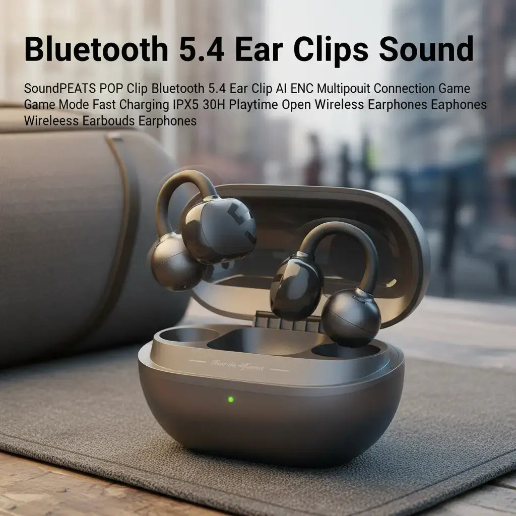 Soundpeats POP Clip Open-Ear Wireless Earbuds with Bluetooth 5.4, ENC Noise Cancelling, Game Mode, Fast Charging, IPX5 Waterproof Rating, 30 Hours Playtime for Sports and Everyday Use, Includes Complimentary Panda Protective Case
