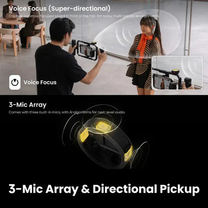 Insta360 Mic Pro, Wireless Mini Lavalier Microphone for Iphone/Camera/Android, Video Recording, Bluetooth, Customizable E-Ink Display, 3-Mic Array, Available for Lightning Device