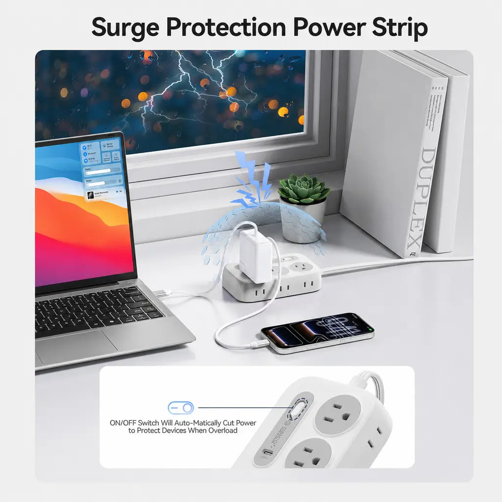 ORICO OG Series 10-In-1 Multifunctional Power Strip, 6 AC Outlets, 2 USB-A & 2 USB-C Ports, Compact Surge Protector, 1.5M/3M Cable Length Options, with 10-Year International Warranty for Home Office & Travel--Og15