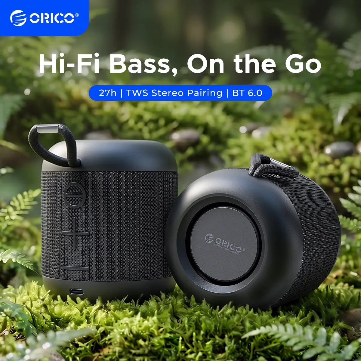 ORICO Portable Bluetooth Speaker, 27H Playtime, TWS Pairing, IPX5, Wireless, Small | Bluetooth 6.0, Hifi Sound, Wireless Speaker for Home, Outdoor, Camping and Travel - BG01