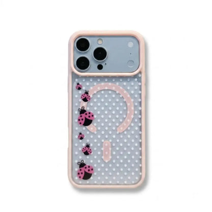 Clear Phone Case for Iphone 17 16 Pro Max plus 15 14 13 12 11 Air E Ladybug Floral Dots Pattern Magnetic Sunction Acrylic Back Full Body Protective Cover Protection Wireless Shockproof Transparent Silicone Casing