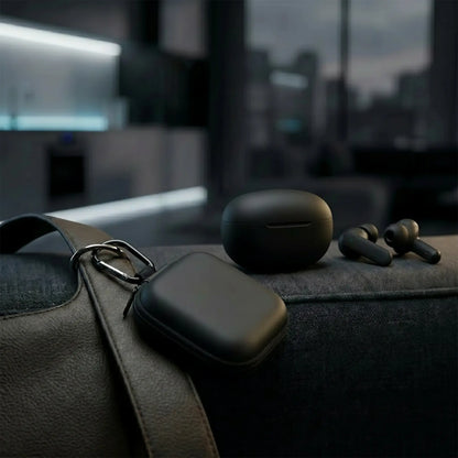 Wireless Noise-Cancelling Bluetooth Earbuds with Durable Charging Audio Accessories, Shockproof Metal Chain Hook Headset Carrying Case with Clips, Electronic Travel Essentials