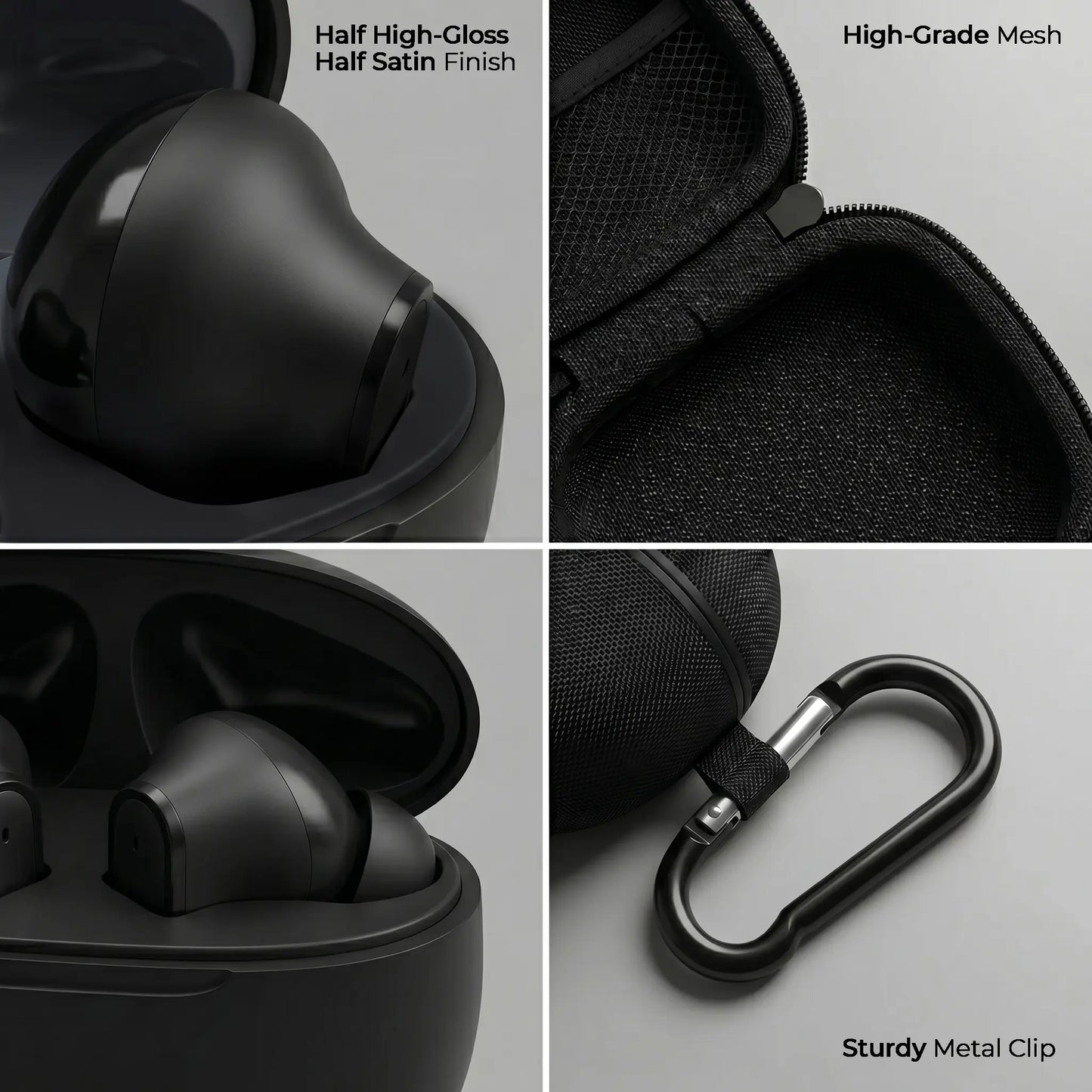 Wireless Noise-Cancelling Bluetooth Earbuds with Durable Charging Audio Accessories, Shockproof Metal Chain Hook Headset Carrying Case with Clips, Electronic Travel Essentials