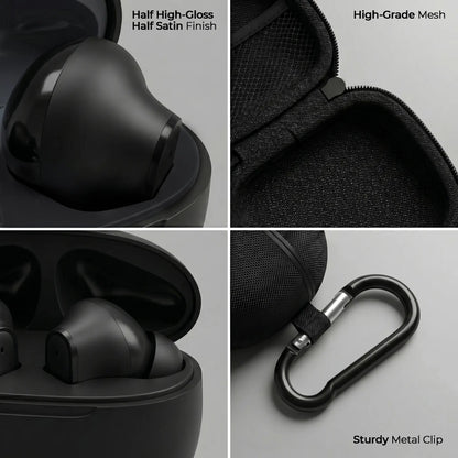 Wireless Noise-Cancelling Bluetooth Earbuds with Durable Charging Audio Accessories, Shockproof Metal Chain Hook Headset Carrying Case with Clips, Electronic Travel Essentials