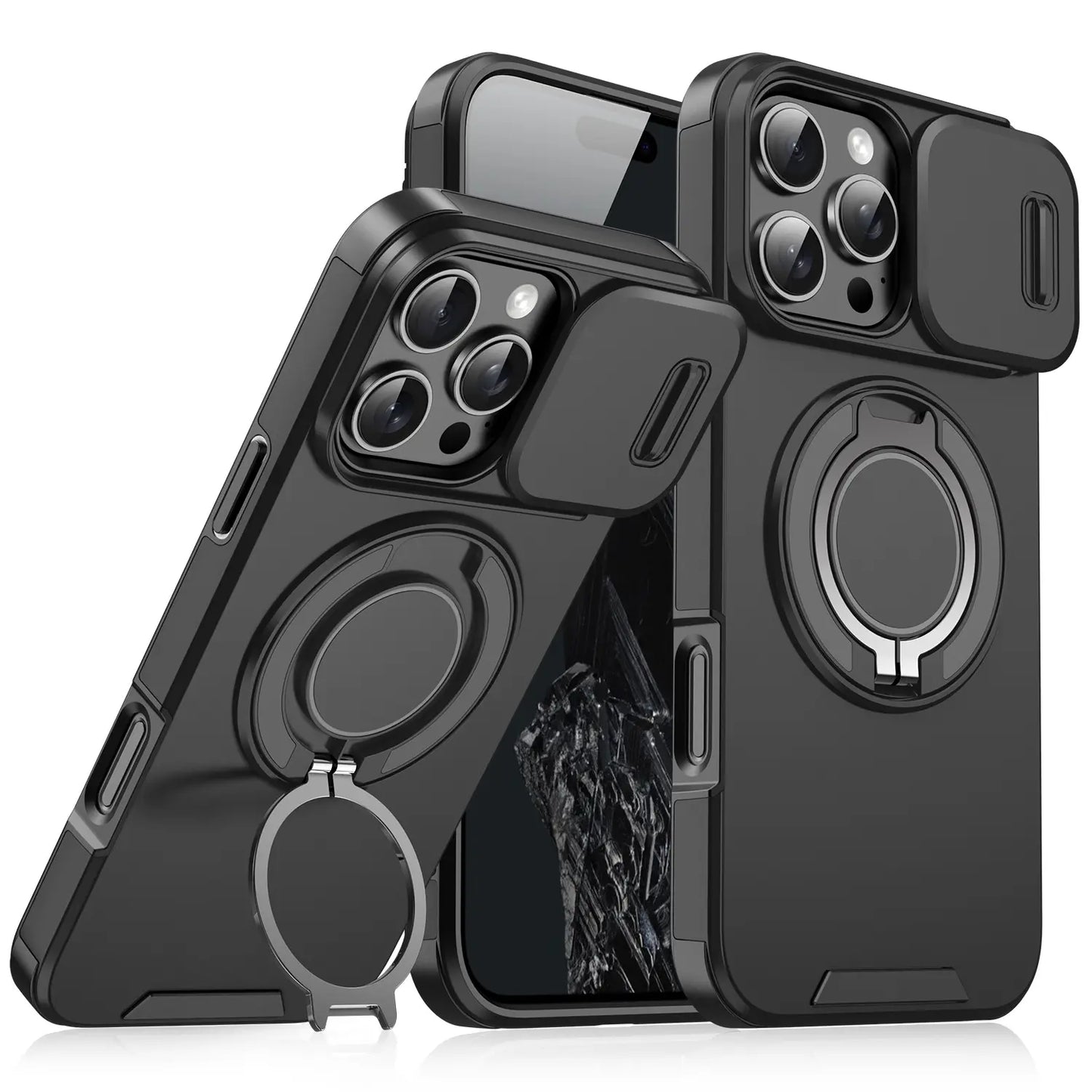 Iphone Case and Data Cable for Iphone 17 16 15 14 13 12 with Slide Camera Lens Protection Cover,360 Rotating Ring Kickstand Holder Military Grade Shockproof Protective Phone Cover