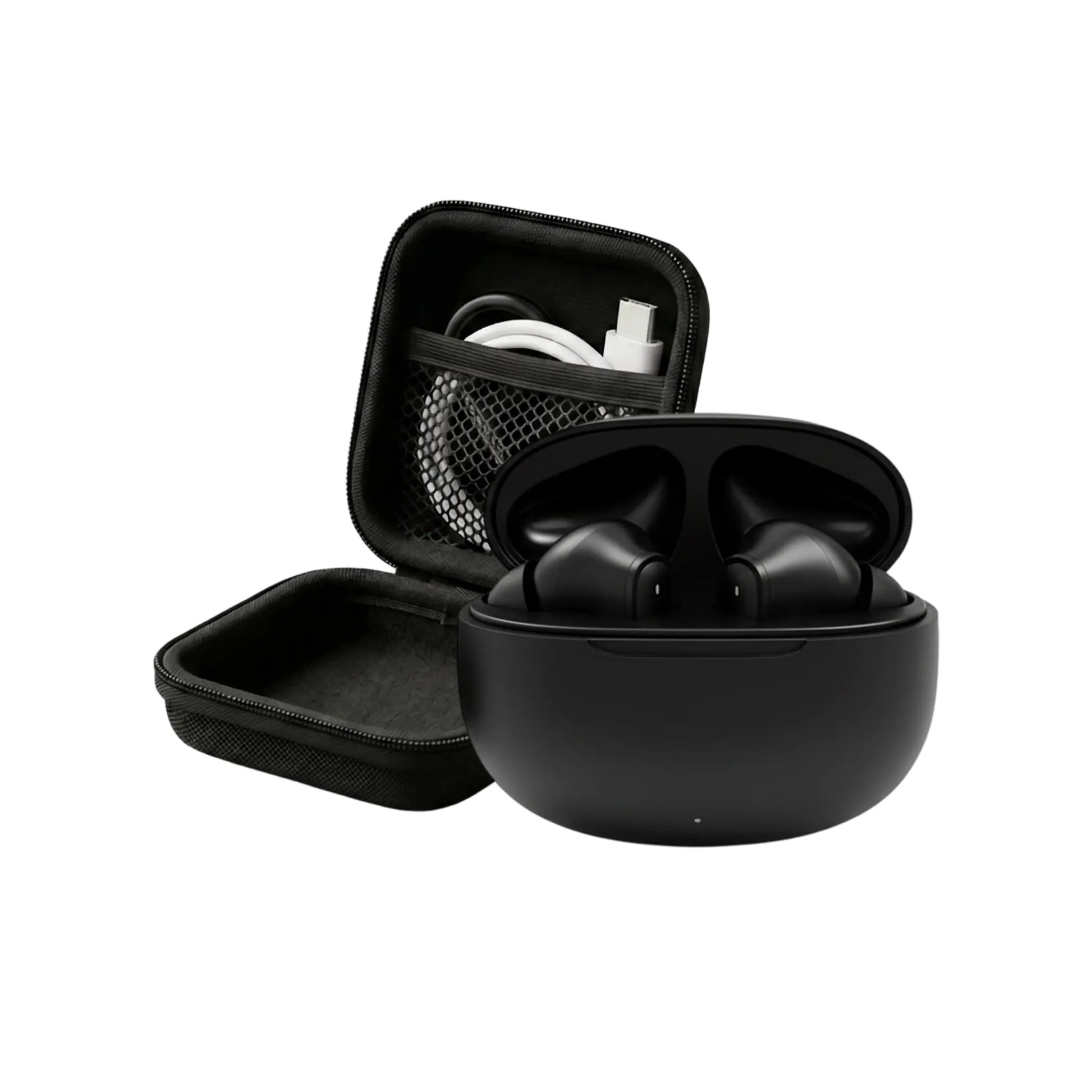 Wireless Noise-Cancelling Bluetooth Earbuds with Durable Charging Audio Accessories, Shockproof Metal Chain Hook Headset Carrying Case with Clips, Electronic Travel Essentials