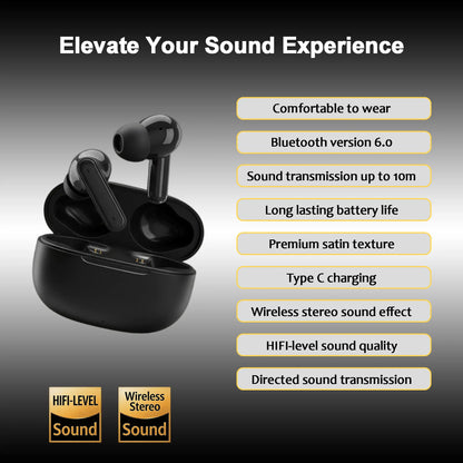 Wireless Noise-Cancelling Bluetooth Earbuds with Durable Charging Audio Accessories, Shockproof Metal Chain Hook Headset Carrying Case with Clips, Electronic Travel Essentials
