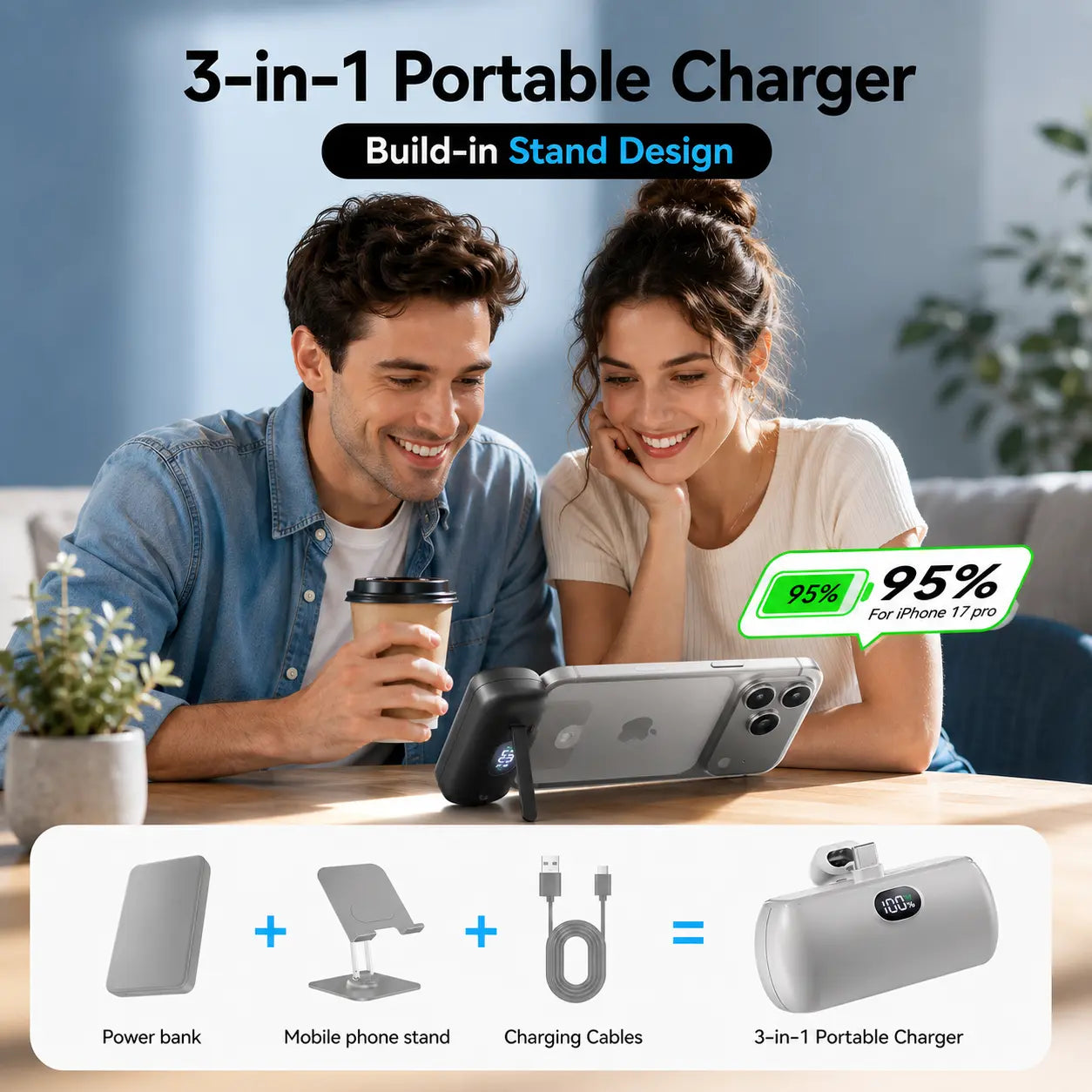 Portable Charger 2 Pack, 5000Mah Mini Power Bank with USB-C, 22.5W Max Fast Charging, LCD Display and Built-In Stand, Portable Phone Charger for Iphone 17/16/15 Android Travel,Z6 Summerwins