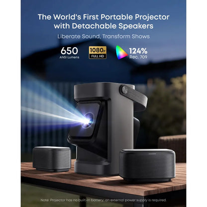 Nebula P1 Portable GTV Projector with Detachable Speakers, 650 ANSI Lumens, 1080P, 20W Truly 2.0 Surround Sound, Dolby Audio, Built-In Gimbal, Auto Adjustment, 180" Big Screen, Carry Handle