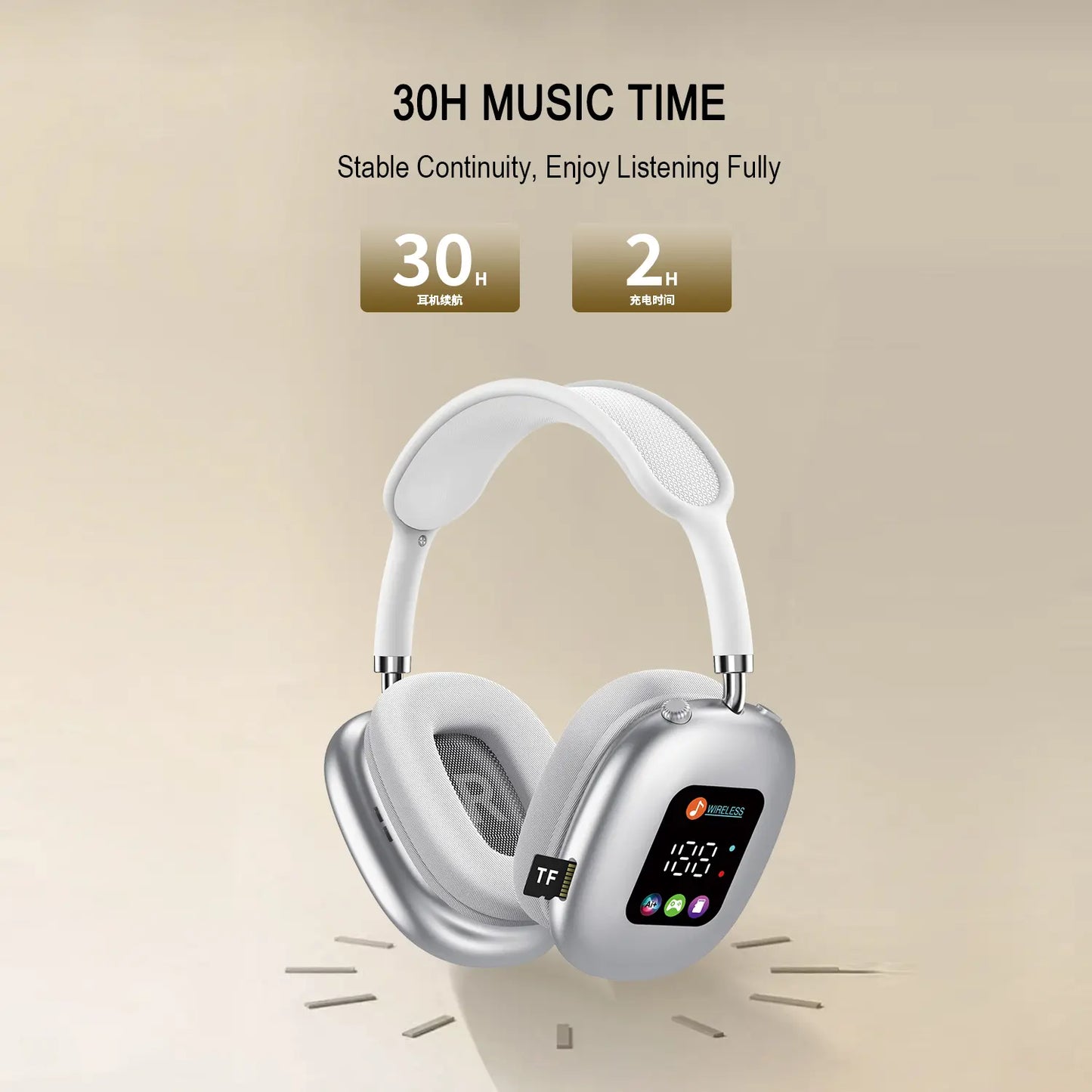 2026 New Over-Ear Headphones Bluetooth - Smart Color Screen, Digital Display, 16.0 H & above Battery Life, Equalizer Adjustment Function, Low Latency Mode, Aesthetic Audio Headset for Games, Father'S Day Gift