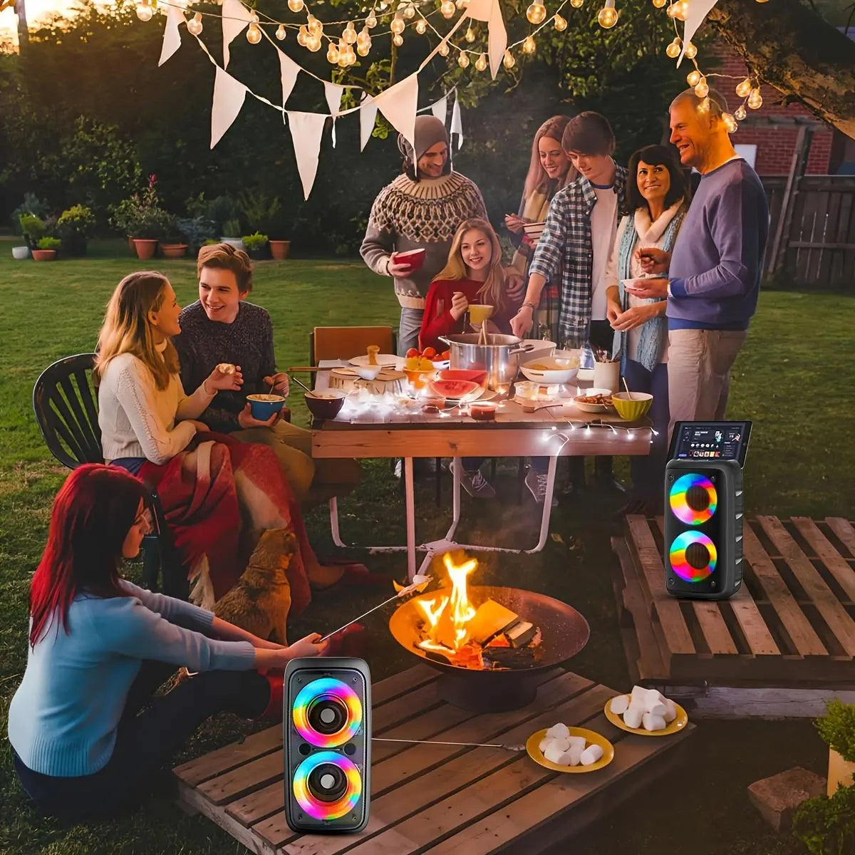 Portable Wireless Bluetooth Speaker - Dual 4" Subwoofer, Loud Bass & RGB Lights. Supports TWS, MIC, USB, AUX. Perfect for Outdoor Camping, Karaoke & Parties. Ideal Holiday Gift! Microphone with Stereo Btspeaker