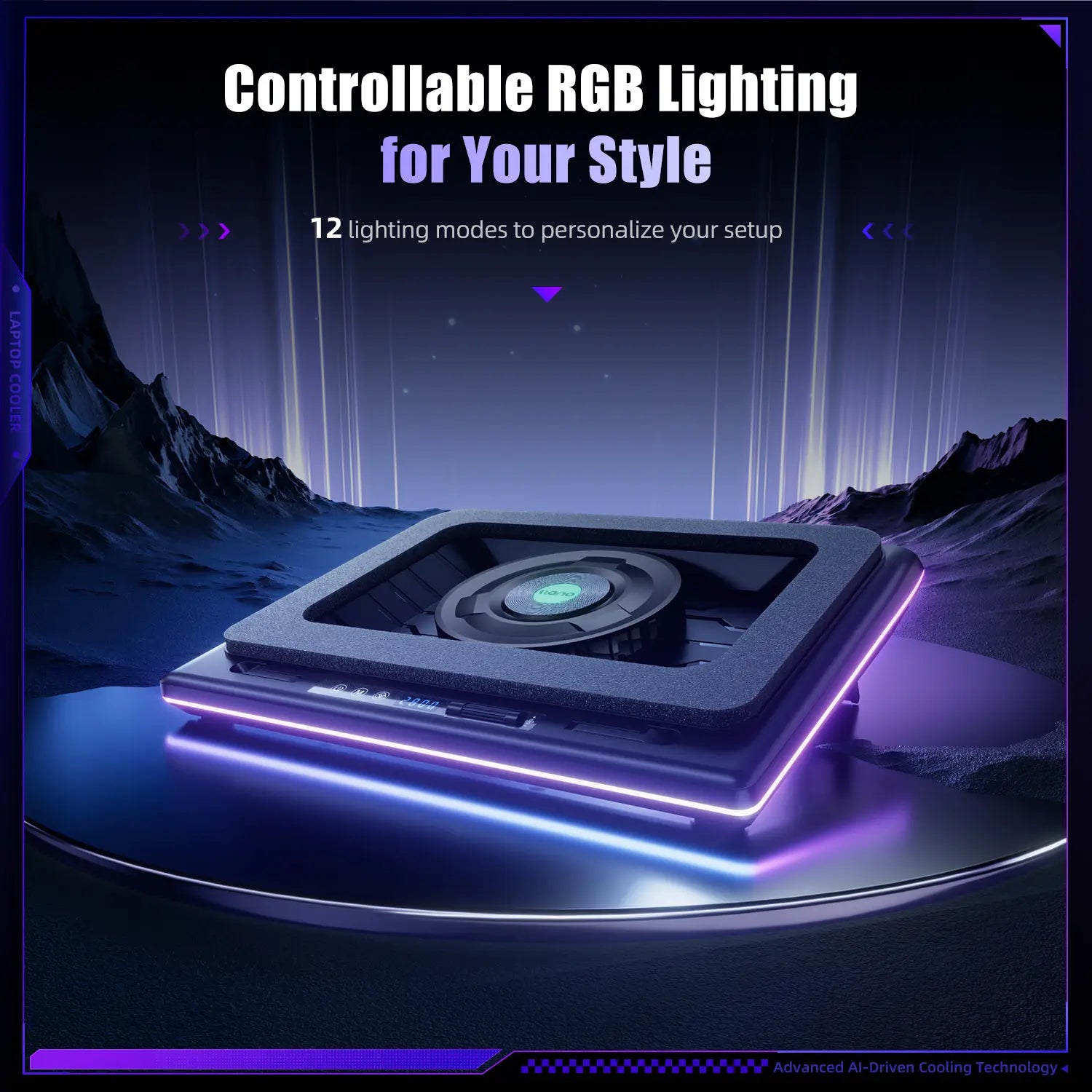 Dealsforyoudays Llano V12 Ultra Laptop Cooling Pad with Smart Software Control, RGB Gaming Laptop Fan Cooler Stand, 5.5" Turbo Fan, Adjustable Speed, 3*USB 3.0 Ports, 3 Height Stands, for 15.6"-21" Laptops