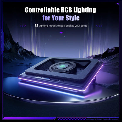 Dealsforyoudays Llano V12 Ultra Laptop Cooling Pad with Smart Software Control, RGB Gaming Laptop Fan Cooler Stand, 5.5" Turbo Fan, Adjustable Speed, 3*USB 3.0 Ports, 3 Height Stands, for 15.6"-21" Laptops