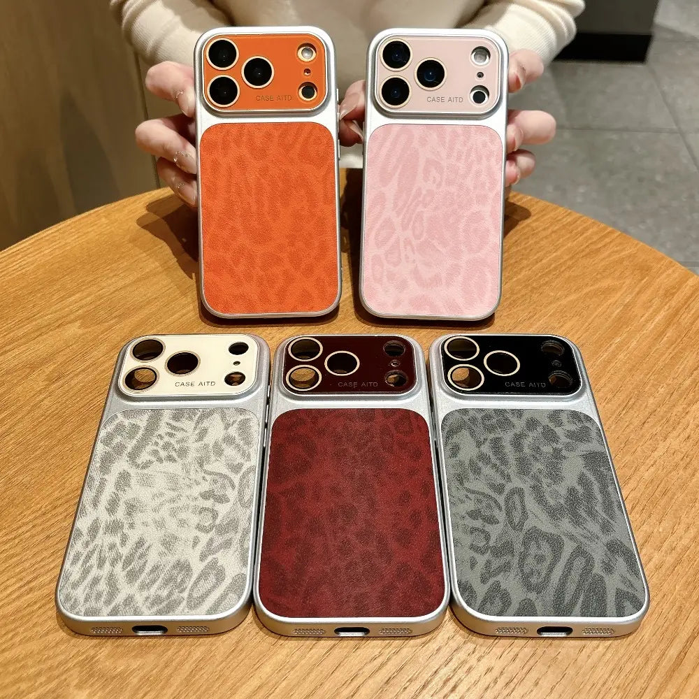 Stylish Leopard Print Phone Case with Large Window & Built-In Lens Protector, Cover for Iphone 14/15/16/17 Pro Max