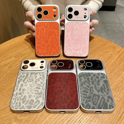 Stylish Leopard Print Phone Case with Large Window & Built-In Lens Protector, Cover for Iphone 14/15/16/17 Pro Max