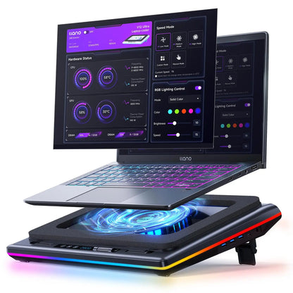 Dealsforyoudays Llano V12 Ultra Laptop Cooling Pad with Smart Software Control, RGB Gaming Laptop Fan Cooler Stand, 5.5" Turbo Fan, Adjustable Speed, 3*USB 3.0 Ports, 3 Height Stands, for 15.6"-21" Laptops