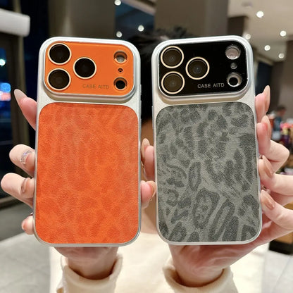 Stylish Leopard Print Phone Case with Large Window & Built-In Lens Protector, Cover for Iphone 14/15/16/17 Pro Max