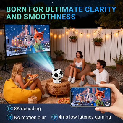 Soccer Shaped 4K Projector, Portable Mini Projector for Outdoor Movies, Home Theater, & Gaming | Android TV, HD Supported, USB/HDMI Compatible | Great Gift for Sports Fans
