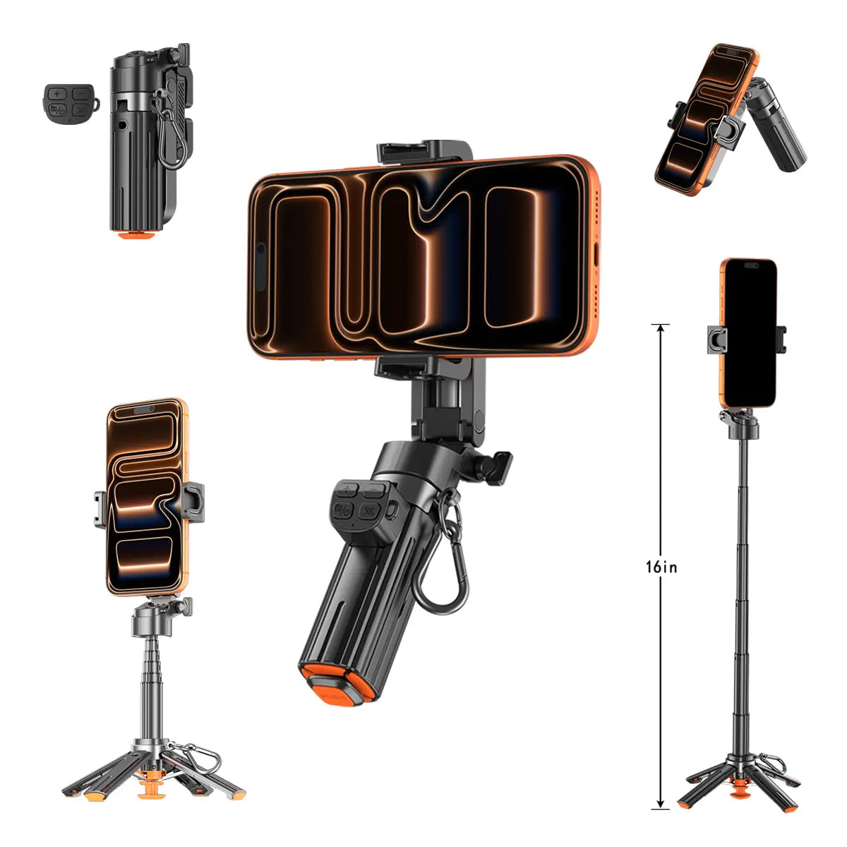 2026 New Upgraded 5-In-1 Mini Selfie Stick - 360° Rotatable,Wireless Bluetooth Remote and Phone Holder. Can Transforms into Handheld Stabilizer/Mini Tripod/Camera Grip.Stand.Extend to 16 Inches Cellphone
