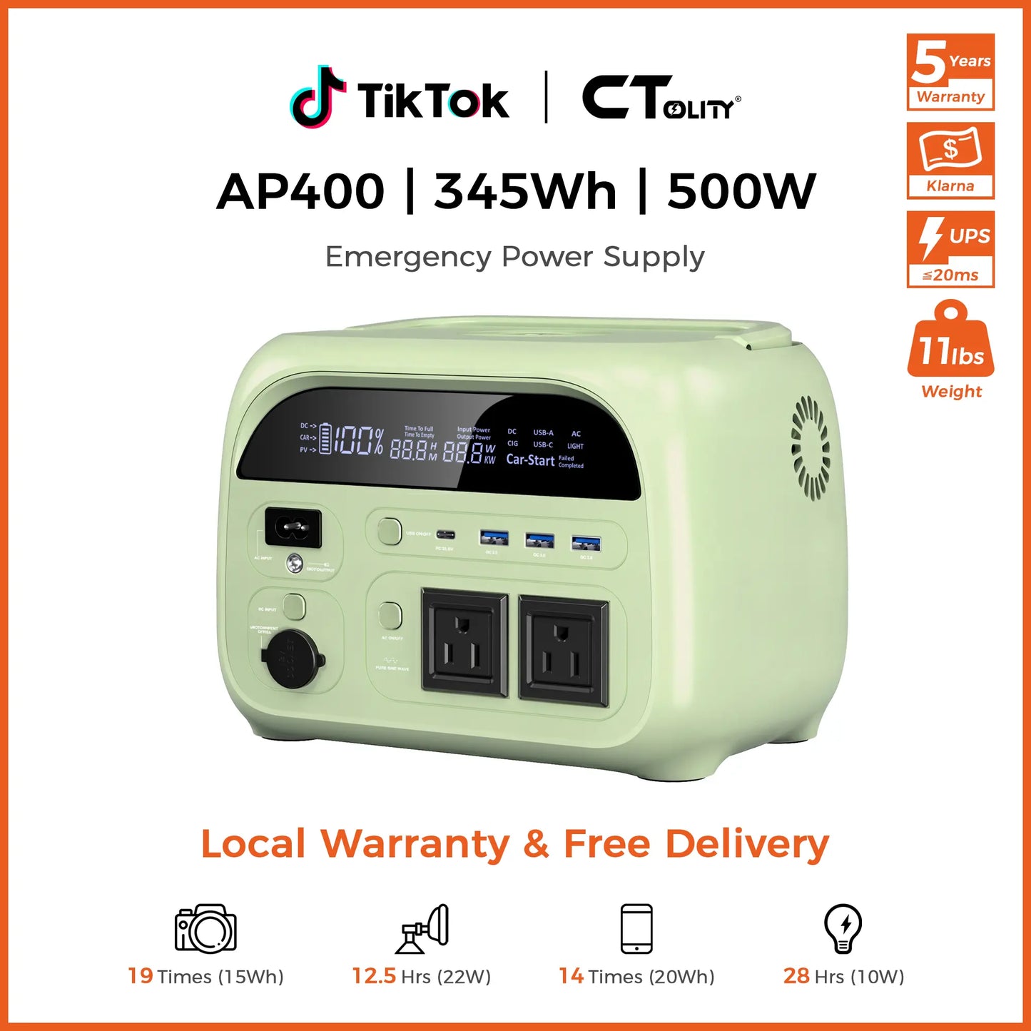 [Summerfinds]Ctolity AP400 Soft Pink 500W 346Wh Portable Power Station Solar Generator - Fast-Charging Backup Battery for Home Emergencies, Camping, Phone Power Needs